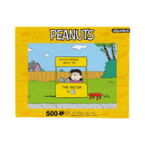 Peanuts-themed puzzle box with cartoon character and 'Aquarius' branding