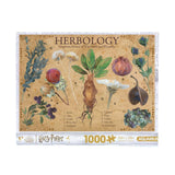 Herbology-themed puzzle packaging with illustrations of plants on a beige background