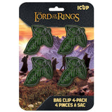 Packaged 'The Lord of the Rings' leaf-shaped bag clips with scenic background