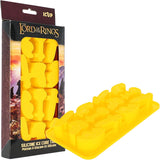 Yellow silicone ice cube tray with 'The Lord of the Rings' branding on packaging