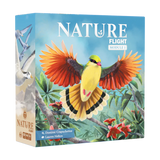Board game box titled 'Nature Flight' with colorful bird illustration on a white background