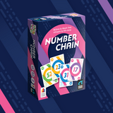 Card game box for 'Number Chain' with colorful cards on a blue background