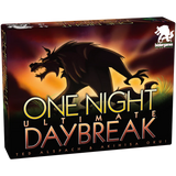 Board game box for 'One Night Ultimate Daybreak' with a wolf silhouette design.