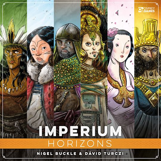 Cover of 'Imperium Horizons' with illustrated characters and game logo.