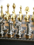 Chess Set - Staunton Metal Chessmen on Faux Leather Chest