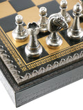 Chess Set - Staunton Metal Chessmen on Faux Leather Chest