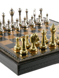Chess Set - Staunton Metal Chessmen on Faux Leather Chest
