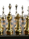 Chess Set - Staunton Metal Chessmen on Faux Leather Chest