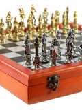 Chess Set - Florence Metal Chessmen on Cherry Stained Chest