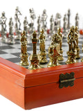 Chess Set - Florence Metal Chessmen on Cherry Stained Chest