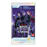 Pack of KPOP Demon-Hunters collectible trading cards with characters on a purple background