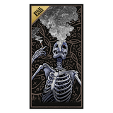 A vertical rectangular art print or poster featuring a stylized skeleton smoking, with smoke billowing from its skull and a gold corner label reading 'Level 1'. The artwork is centered on a light gray background.