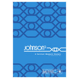 Blue book cover with geometric pattern and 'Johnson' text on a white background