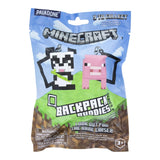 Minecraft backpack buddies packaging with panda and pig design on a blue and green background