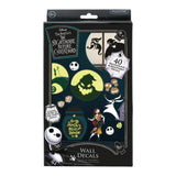Disney The Nightmare Before Christmas wall decals in a black retail package, featuring multiple character and scene decals including Jack Skellington, Sally, Zero, and the Santa Claus sleigh.