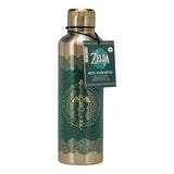 Metallic water bottle with 'The Legend of Zelda' branding on a white background