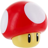 Red and white mushroom with a yellow stem on a white background