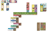 Board game components including cards and a board on a white background