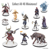 Collection of miniature figurines with a promotional text for collecting all 46 miniatures.
