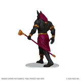 Fantasy figurine with black fur, red cloth, and a staff on a white background