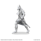 Unpainted fantasy figurine of a creature with a humanoid body and animal head on a white background.