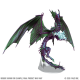 Fantasy dragon figurine with green and purple colors on a white background