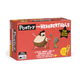 Box of 'Poetry for Neanderthals' game with cartoon character on red background