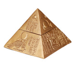 Gold pyramid with hieroglyphics on a white background