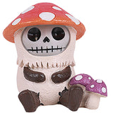 Skeleton figurine with a red mushroom hat on a white background