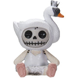 Skeleton swan figurine with a crown on a white background