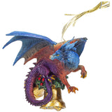 Colorful dragon Christmas ornament with a gold bell on a white background
