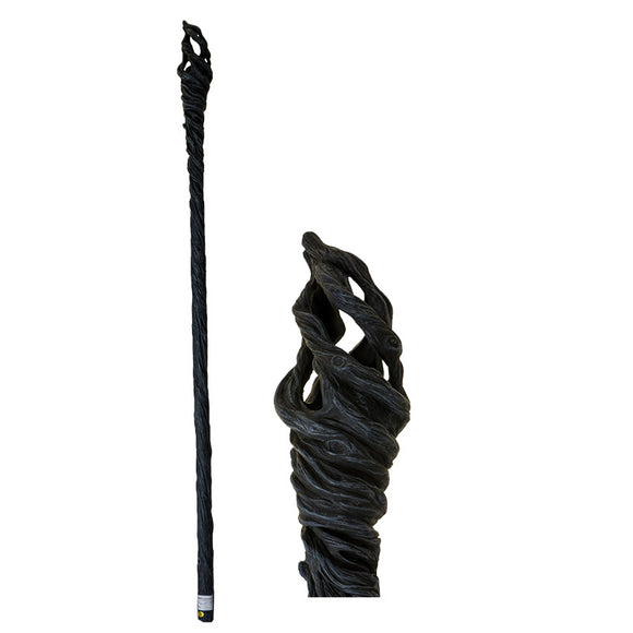 Black rope mop with handle on a white background