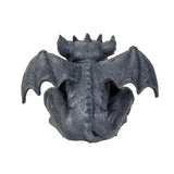 A dark gray stone-look dragon figurine shown from the back, featuring spread wings and small horns on its head, isolated on a white background.