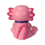 Pink elephant figurine with a blue ribbon on a white background