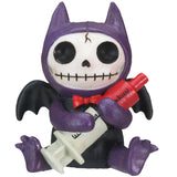 Skeleton character with bat wings and a red weapon on a white background