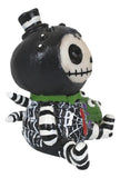 Toy figure with black and white striped pattern on a white background