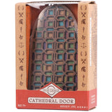 Wooden puzzle piece in a 'True Genius' Cathedral Door packaging