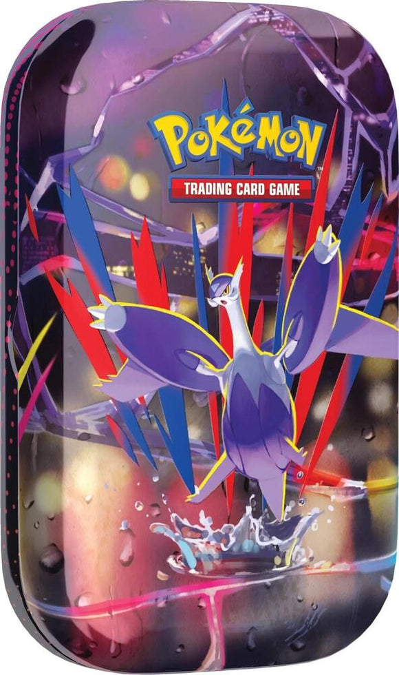 Pokémon Trading Card Game tin with Pokémon artwork on a dark background