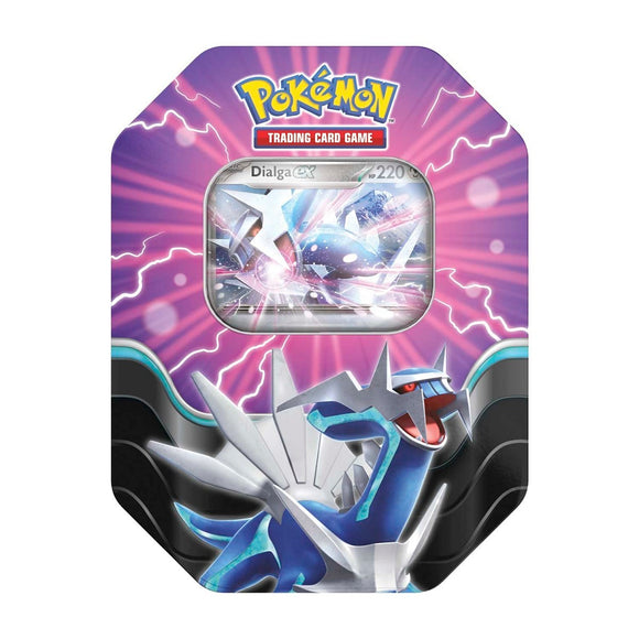 Pokémon trading card game packaging with Dialga on a purple background