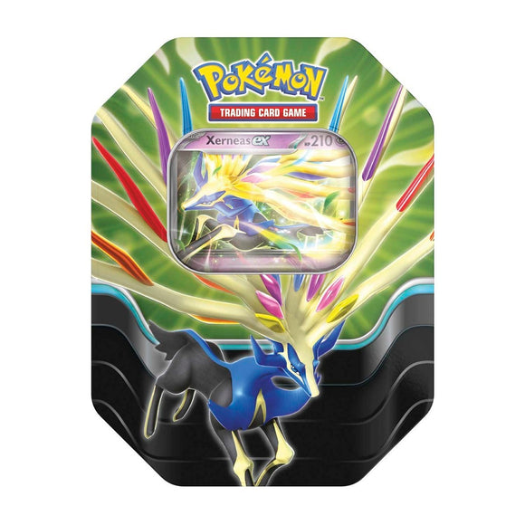 Pokémon trading card game packaging with Xerneas EX on a white background