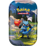 Pokémon trading card game packaging with two characters on a scenic background