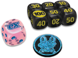 Set of dice with different designs and numbers on a white background