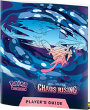 Pokémon Mega Evolution Chaos Rising Player's Guide with character design on blue background