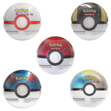 Five colorful Poké Ball packaging on a white background