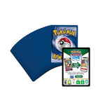 Pokémon trading cards with a Pokémon app on a white background