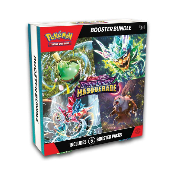 Pokémon Trading Card Game booster bundle packaging with artwork of Pokémon characters on a white background.