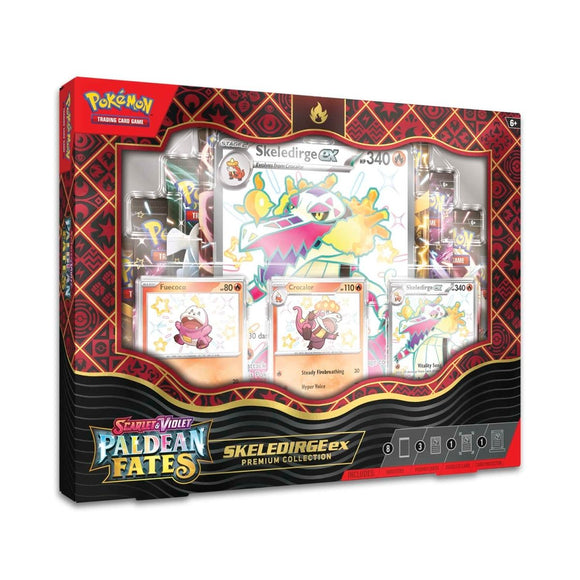 Pokémon trading card game packaging featuring Skeledirgeex with cards and artwork.