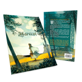 Book cover and back cover with a person standing by a window, surrounded by nature.