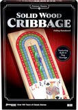 Cribbage board packaging with a red background