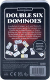 Double Six Dominoes game packaging with text and domino pieces illustration.